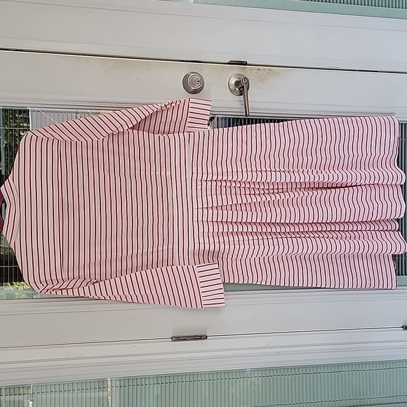 Marella Red Striped Collared Quiche Shirt Dress With Pockets Sz 14 - Picture 4 of 14